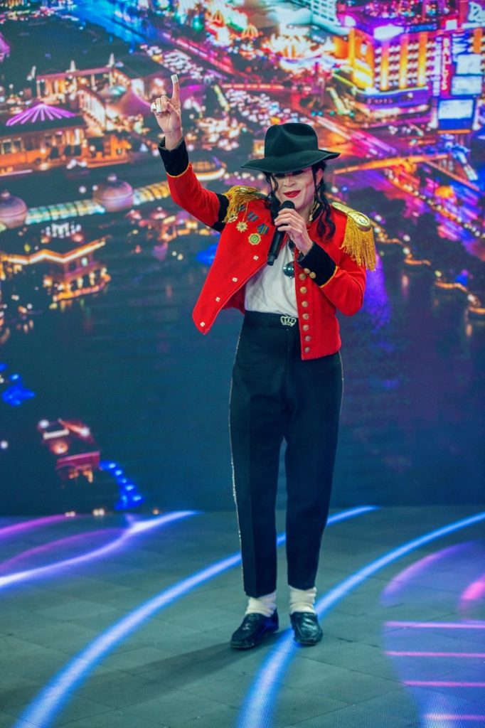 Michael Jackson Impersonator red military jacket